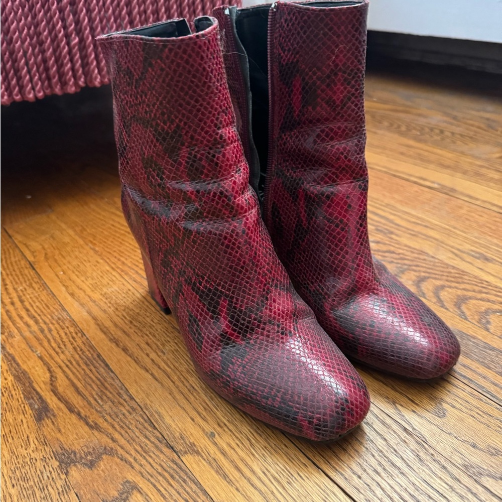 Red Snakeskin Heeled Ankle  Boots